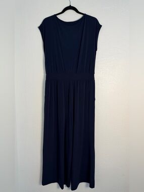 G by Giuliana Womens Sz LT Jumpsuit Pants Navy Stretch Sleeveless V-Neck
